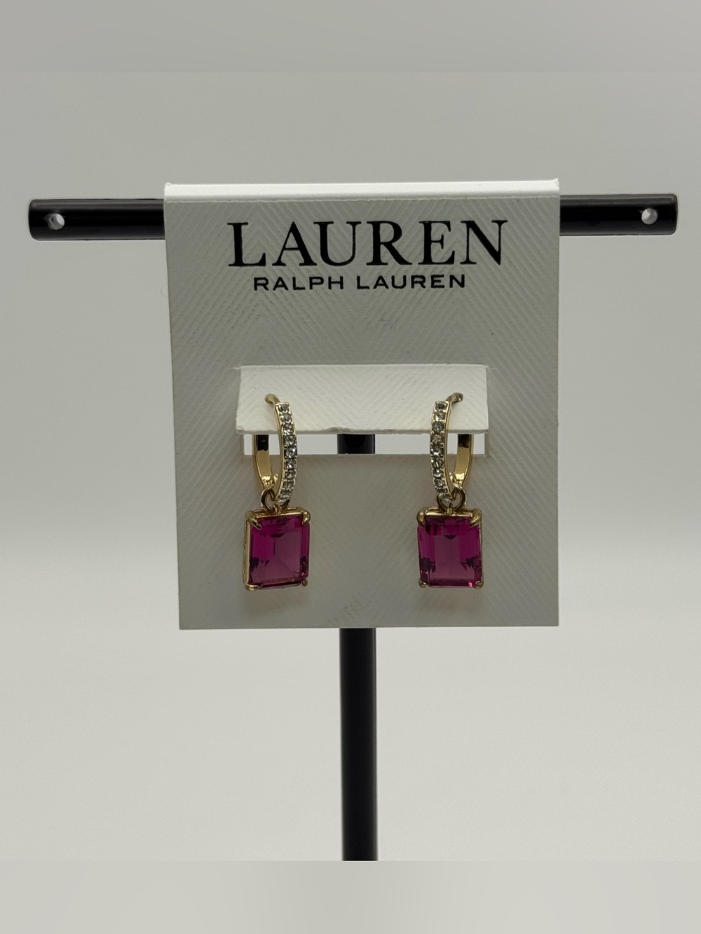Lauren Ralph Lauren Gold-Tone Earrings with Fuchsia Rectangular Crystals
